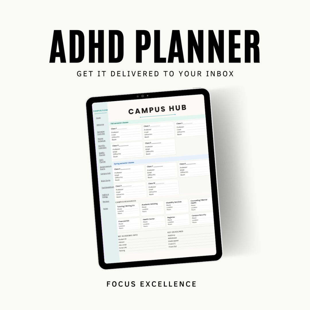 Campus Flow ADHD College Planner 2026–2027 | Hyperlinked PDF Digital Download - Image 8