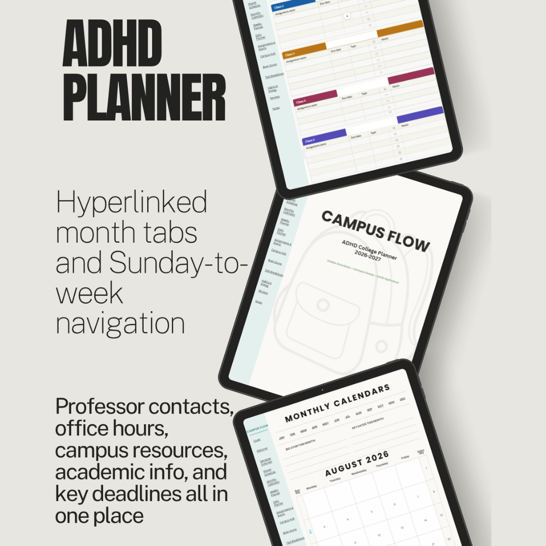 Campus Flow ADHD College Planner 2026–2027 | Hyperlinked PDF Digital Download - Image 5