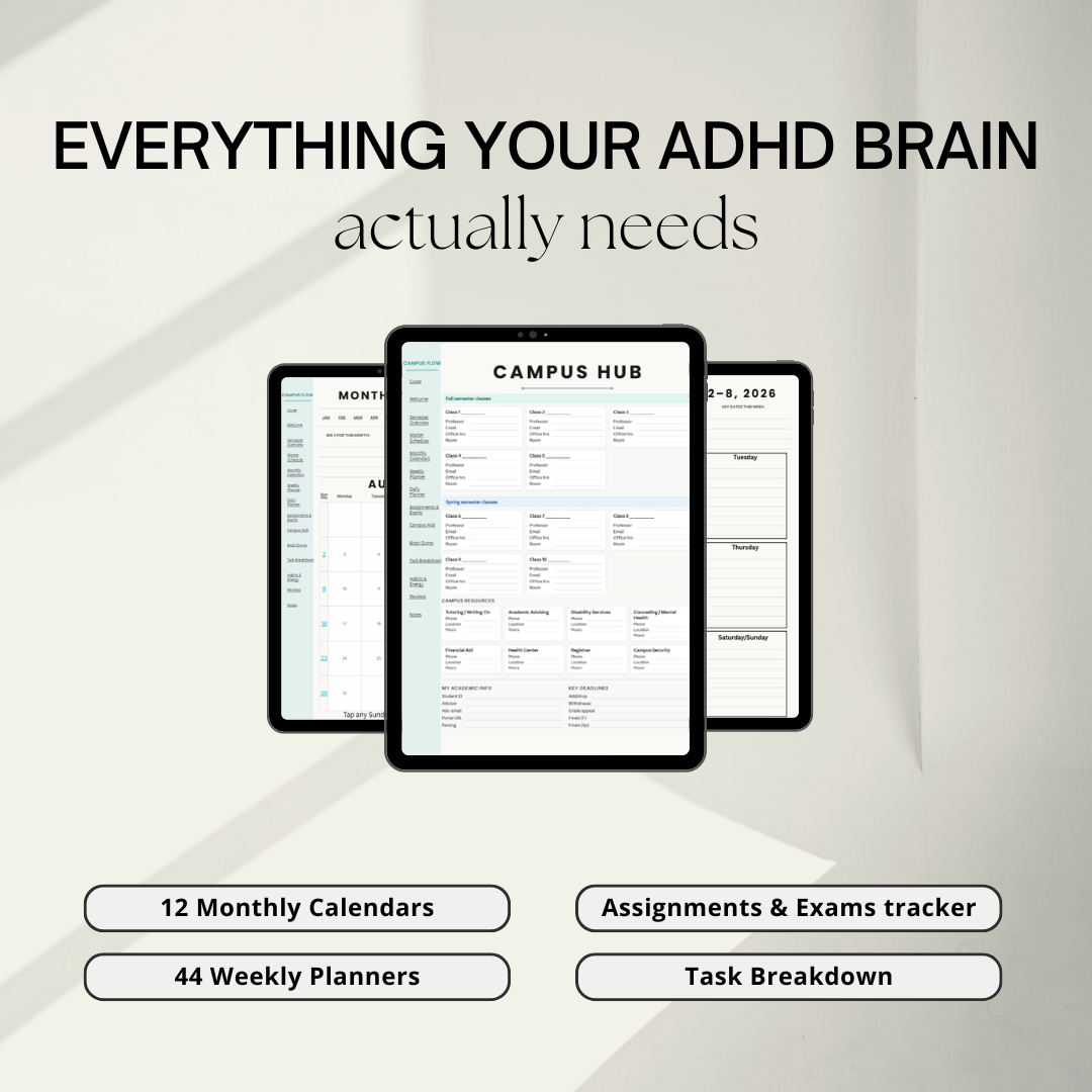 Campus Flow ADHD College Planner 2026–2027 | Hyperlinked PDF Digital Download - Image 2